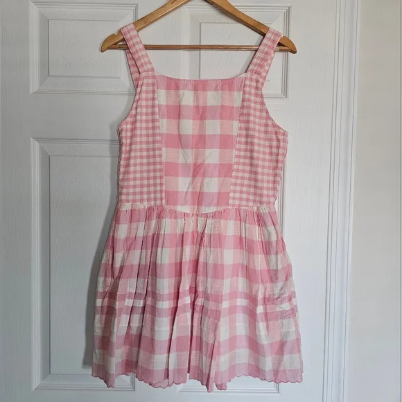 LoveShackFancy Chennedy Gingham Pleated Mini Dress In Pink Size 6 - Picture 10 of 13